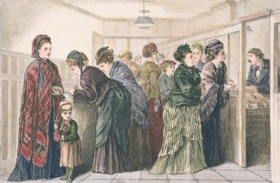 Women at the newspaper office placing advertisements for work, New York, 1874 by American School